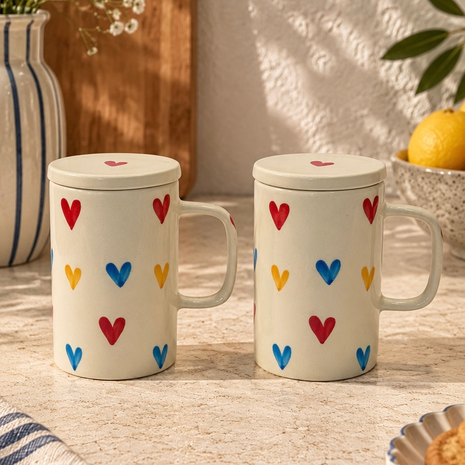 Multi Heart Mug with Lid - Pack of 2