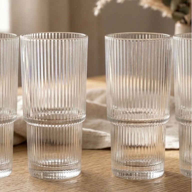 Studio Stria Ribbed Tall Glasses for Cold Coffee and Long Drinks