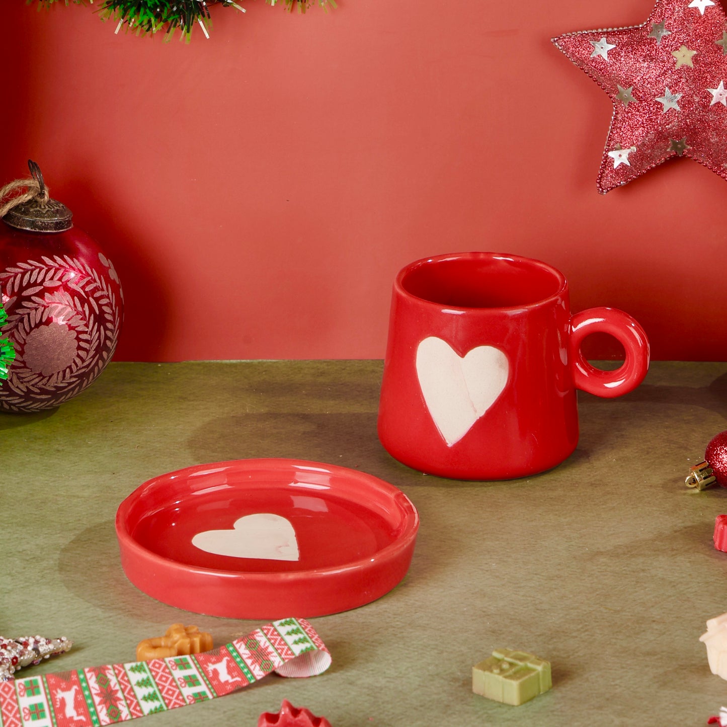 Eternal Heart Duo Mug and Snack Plate - Red - Minor Imperfections
