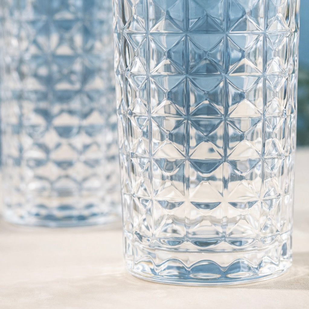 Prism Pour Jug with lid and Set of 6 tall glasses for Juice and Coolers
