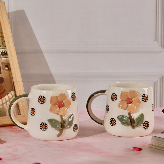 Marigold Flower Mug - Set of 2 with minor imperfections