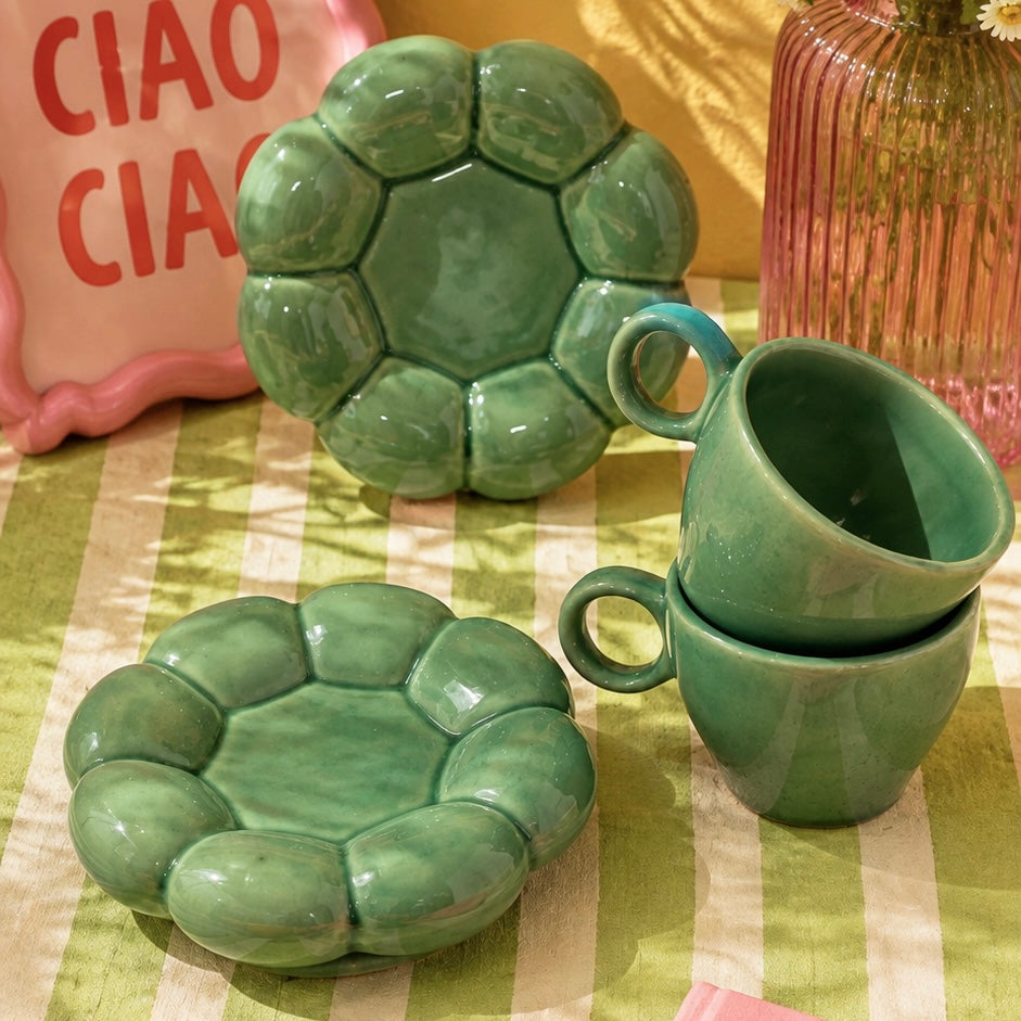 Dream Cloud Whimsical Cup & Saucer Set - Green
