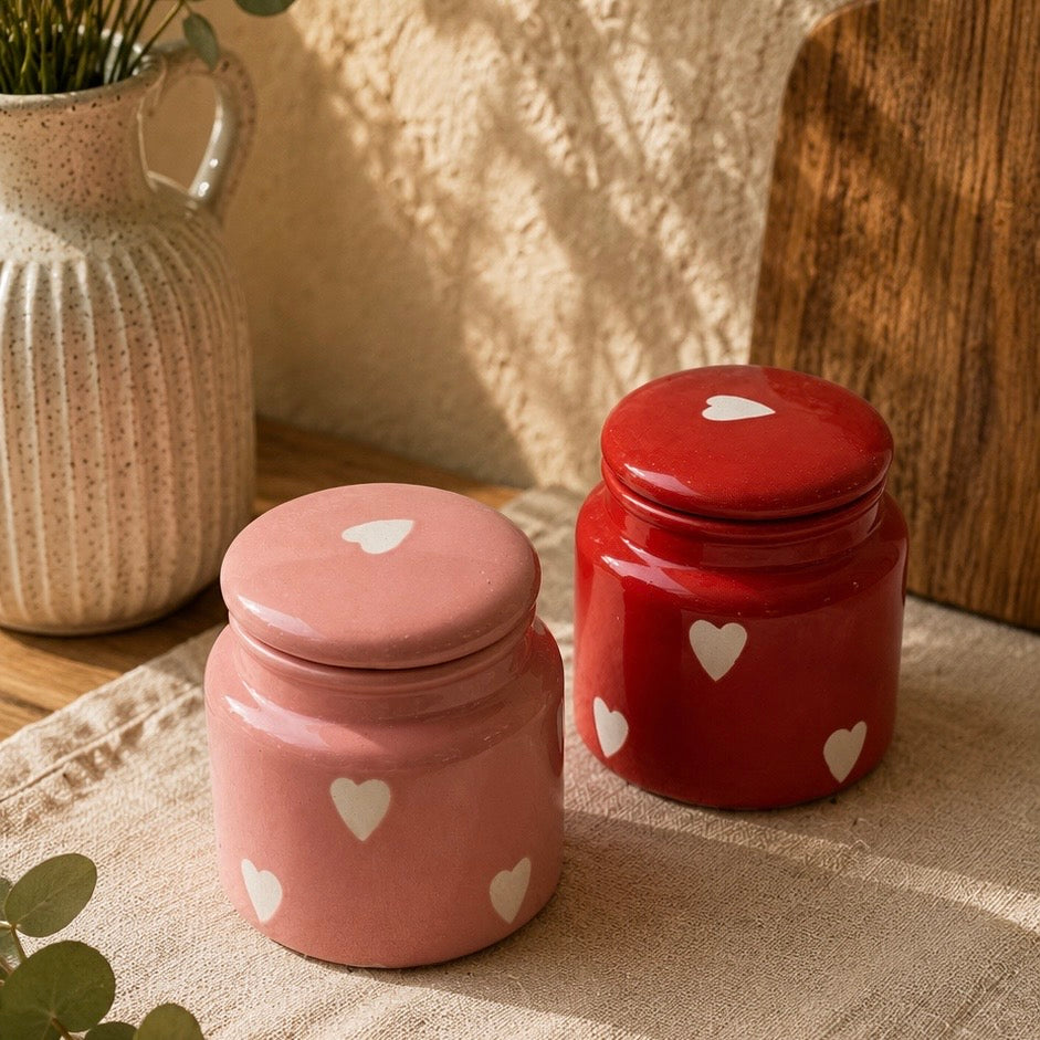 Red and Pink Eternal Heart Jar - not airtight - pack of two with minor imperfections