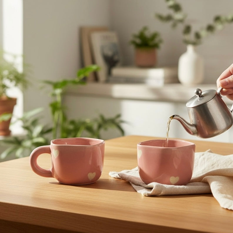 Uneven Pink Heart Mugs - Set of 2