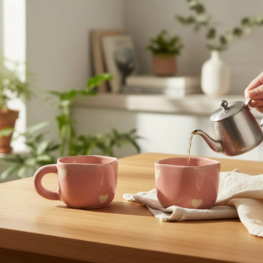Uneven Pink Heart Mugs - Set of 2
