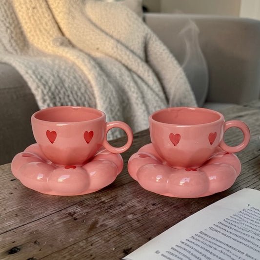 Crush Heart Cloud Whimsical Cup & Saucer Set - Enchanting Collection