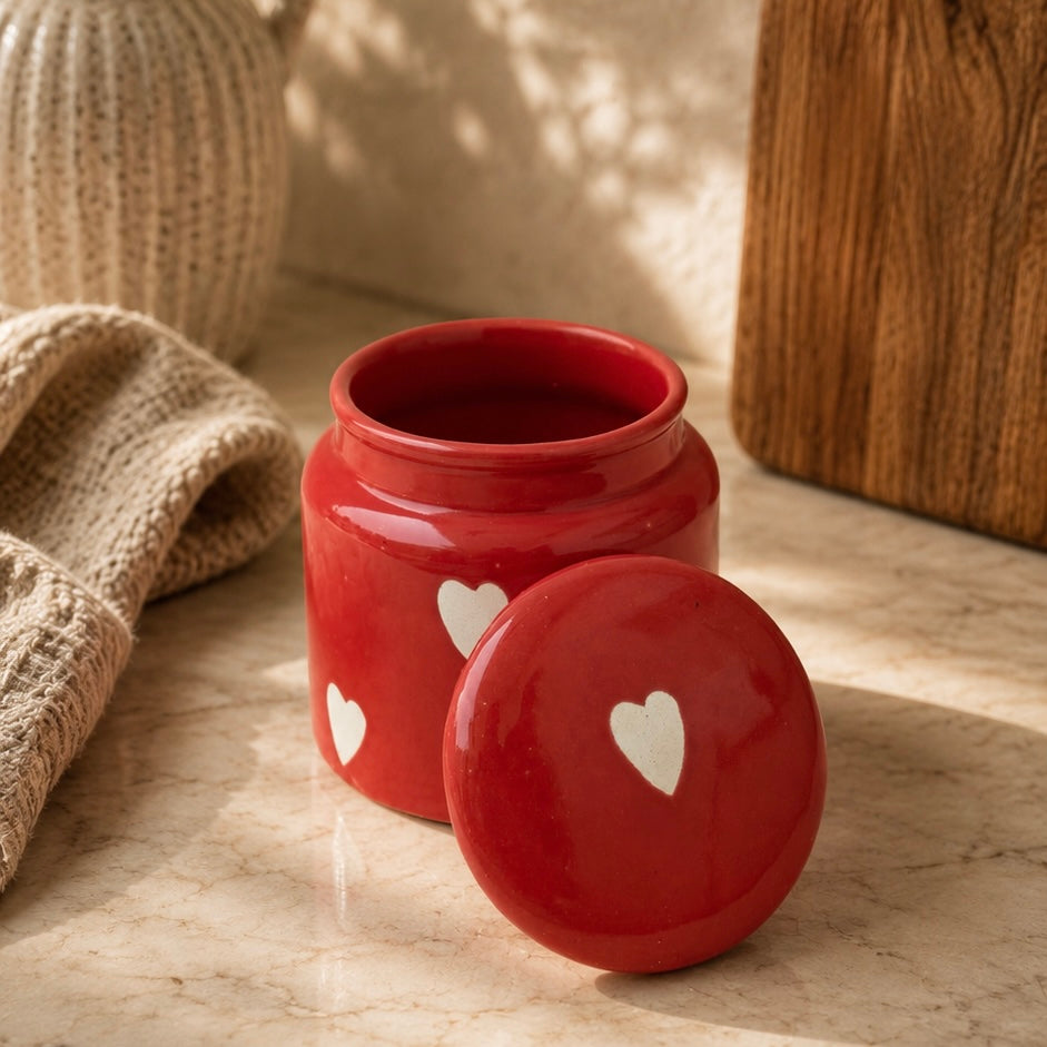 Red Eternal Heart Jar - not airtight - pack of one with minor imperfections