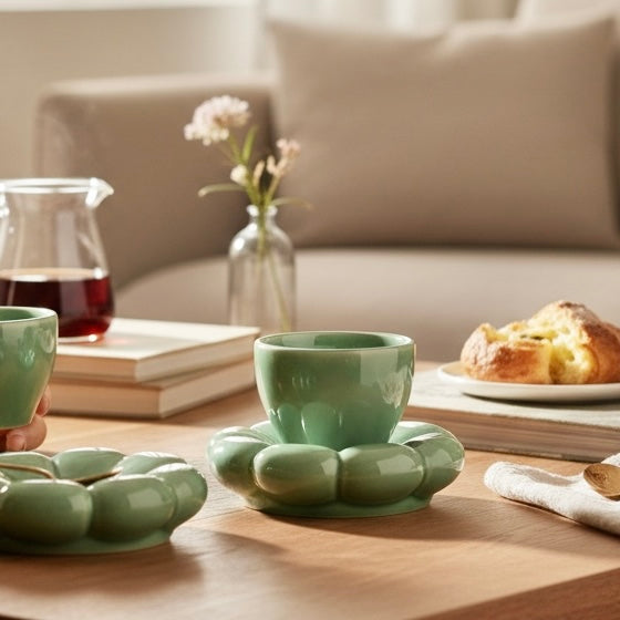 Dream Cloud Whimsical Cup & Saucer Set - Green