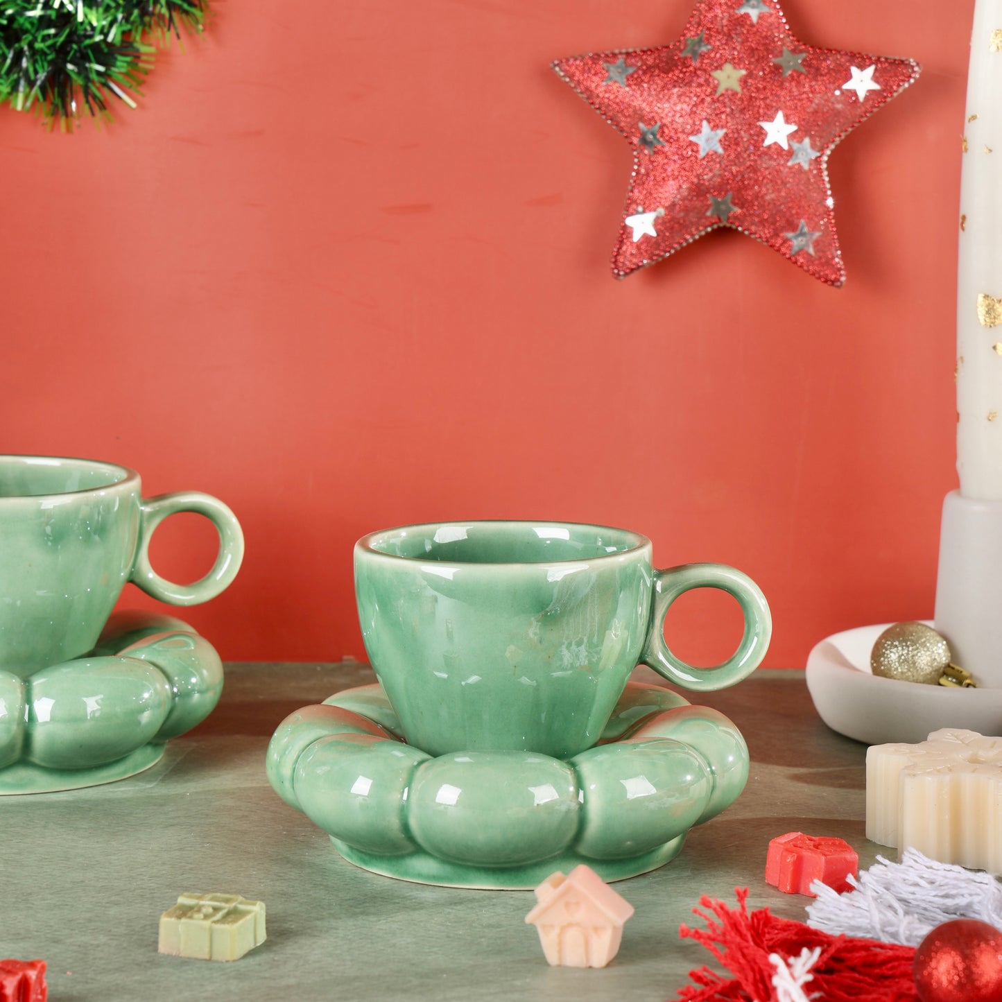 Dream Cloud Whimsical Cup & Saucer Set - Green