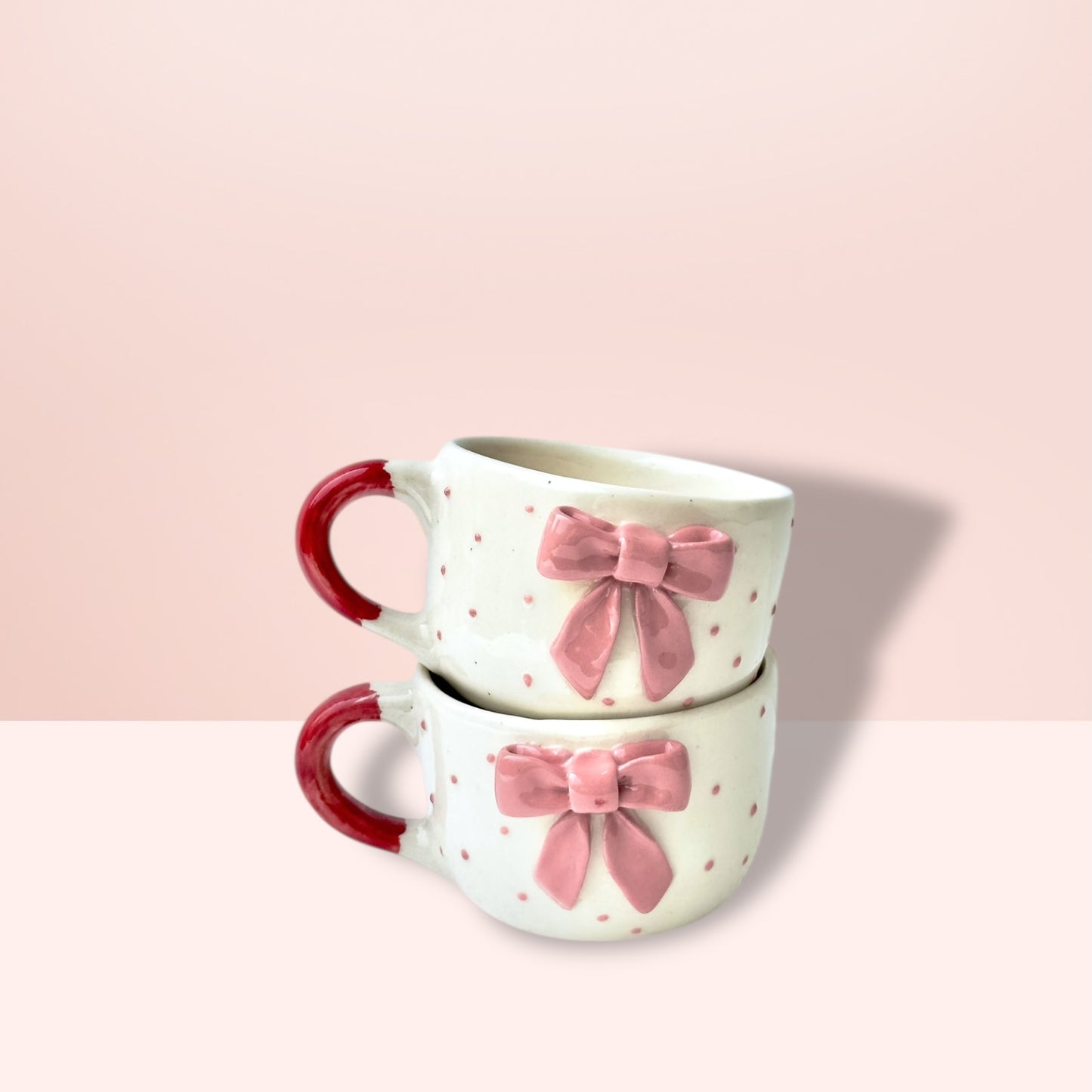Pink 4D Bow Polka Mugs - Set of 2