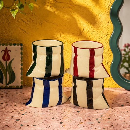 Handmade Bold Stripes Slouchy Handleless Mugs Small