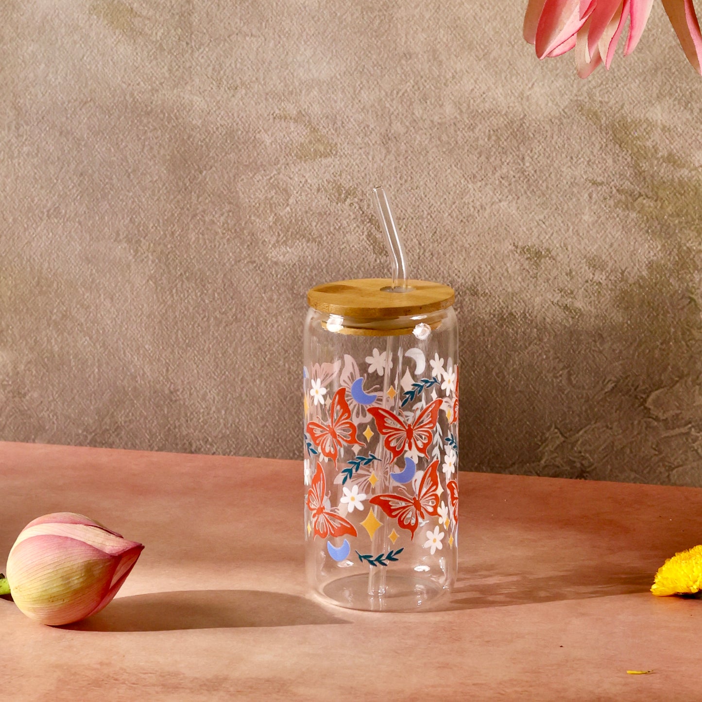 Butterfly Meadow Ophelia Glass Sipper - with UV DTF sticker