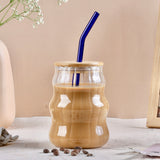 Ophelia Wavy Glass Sipper with Bamboo Lid and Glass Straw