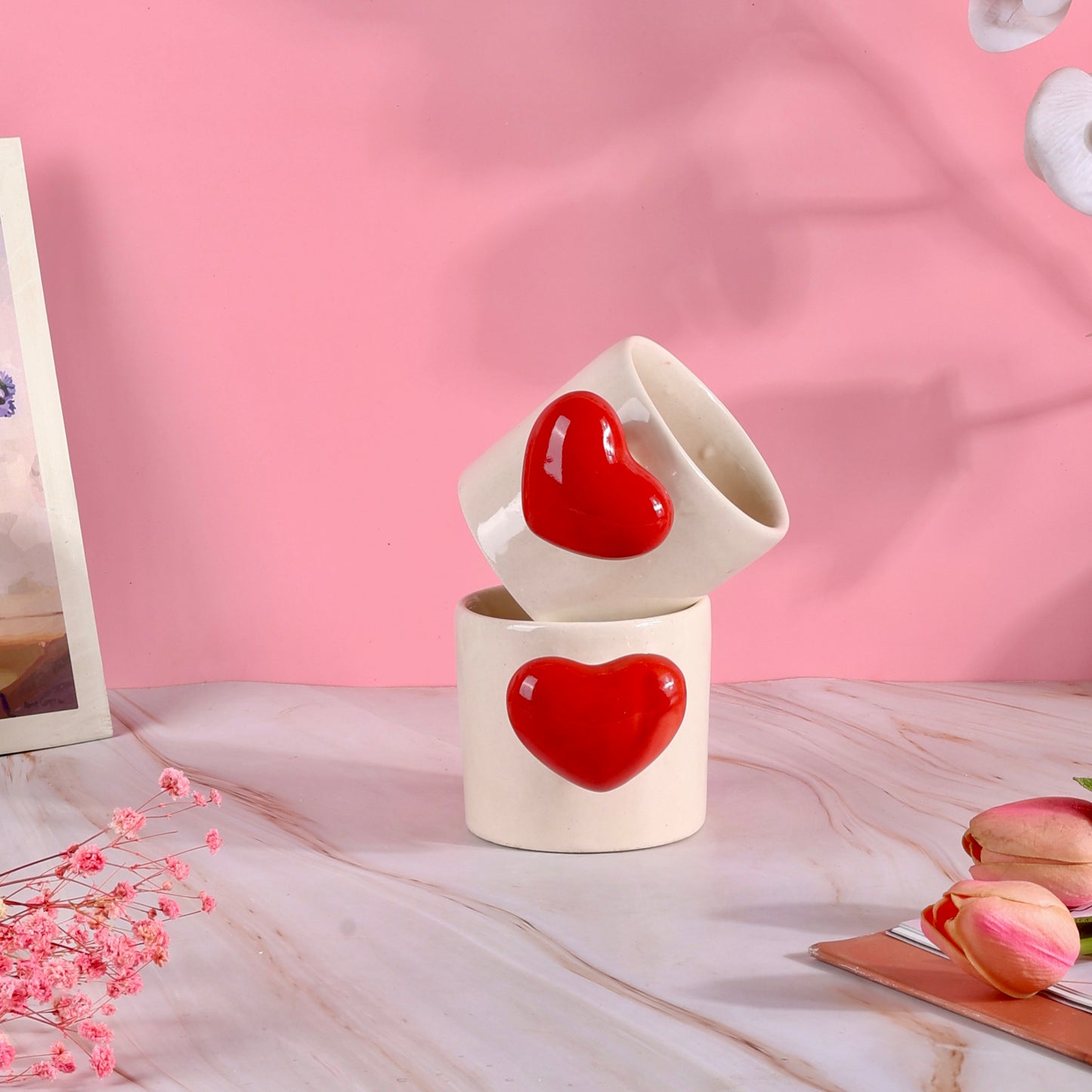 Red Heartfelt Sips Love Handle Mugs - Set of 2
