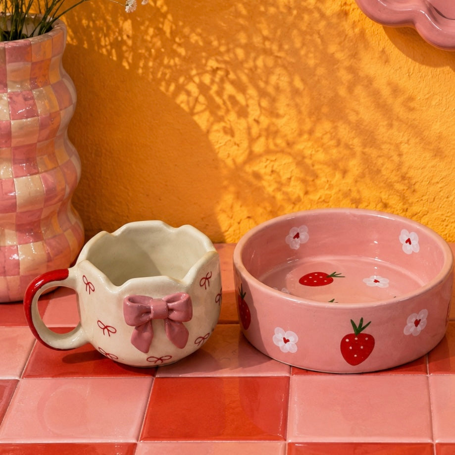 Strawberry Breakfast Bowl and Bow Mug - Set of 2