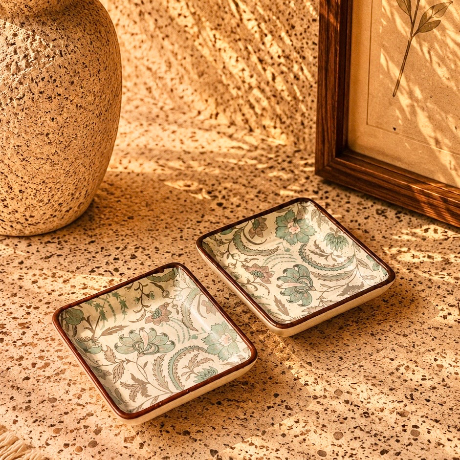 Phool Bagh Small Square Dessert Plates - Pack of two