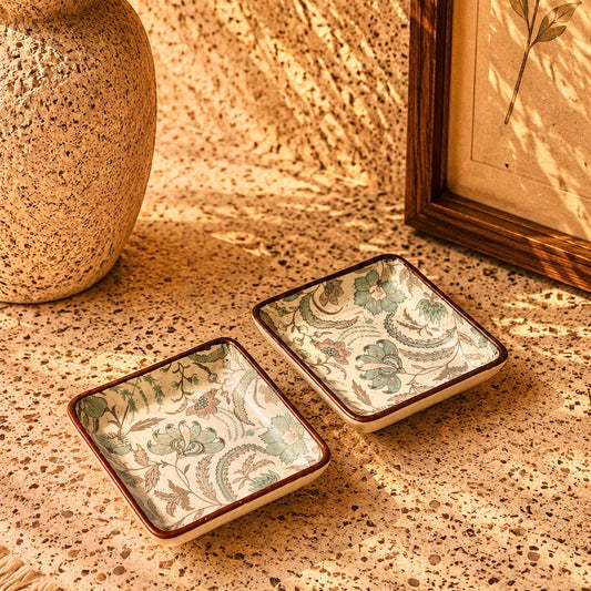 Phool Bagh Small Square Dessert Plates - Pack of two