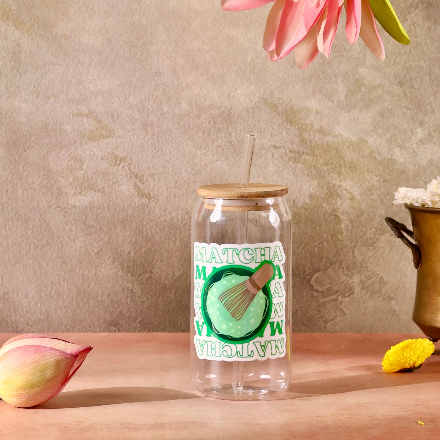 Matcha Whirl Ophelia Glass Sipper - with UV DTF sticker