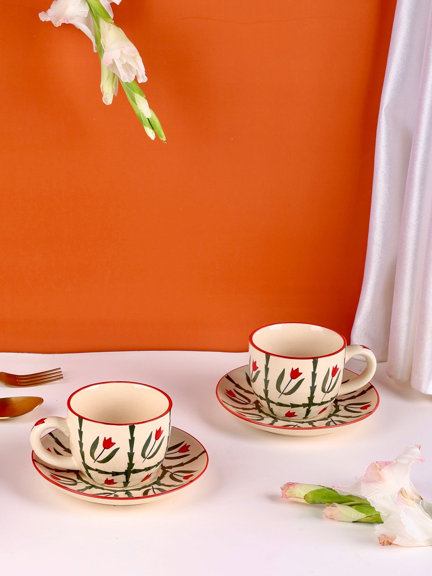 Bagh Handpainted Cup and Saucer - Set of 2