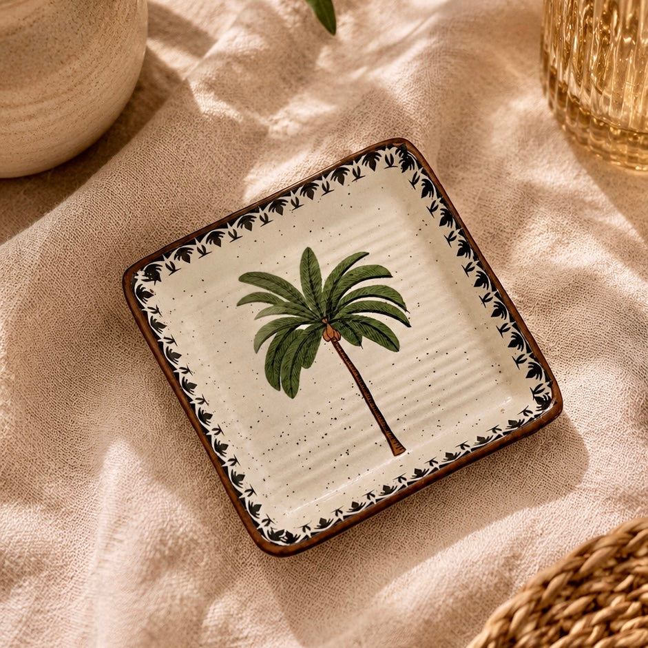 Serene Palm Printed Square Plates and Platters