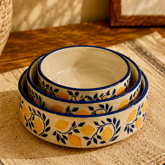 Lemon Trellis 3 Piece Nesting Flat Bowl Set