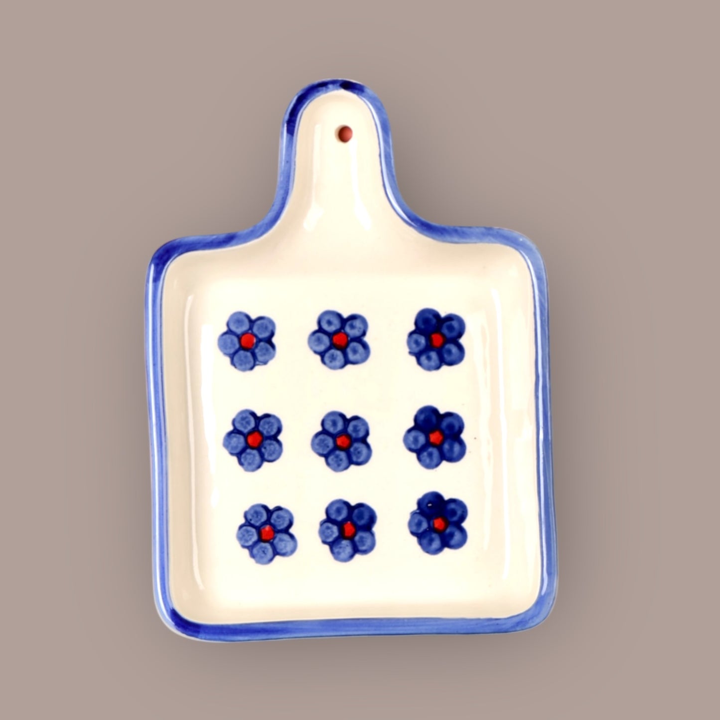 Blue and Red Floral Handpainted Handle Platter