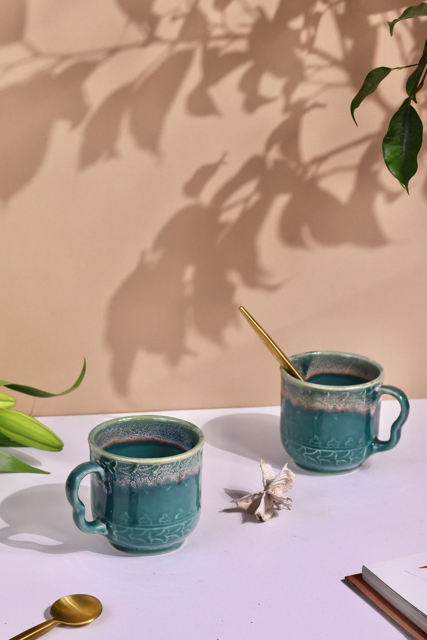 Trellis Small Embossed Studio Pottery Mug Collection - Set of 2