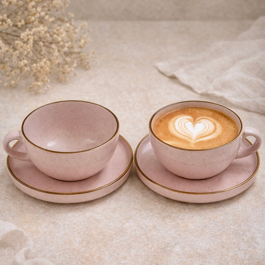 Gigi Matte Pastel Pink Speckled Large Cappuccino Cup and Saucer