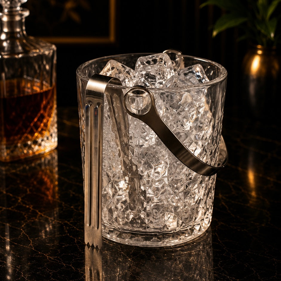 Prism Glass Ice Bucket with Tong
