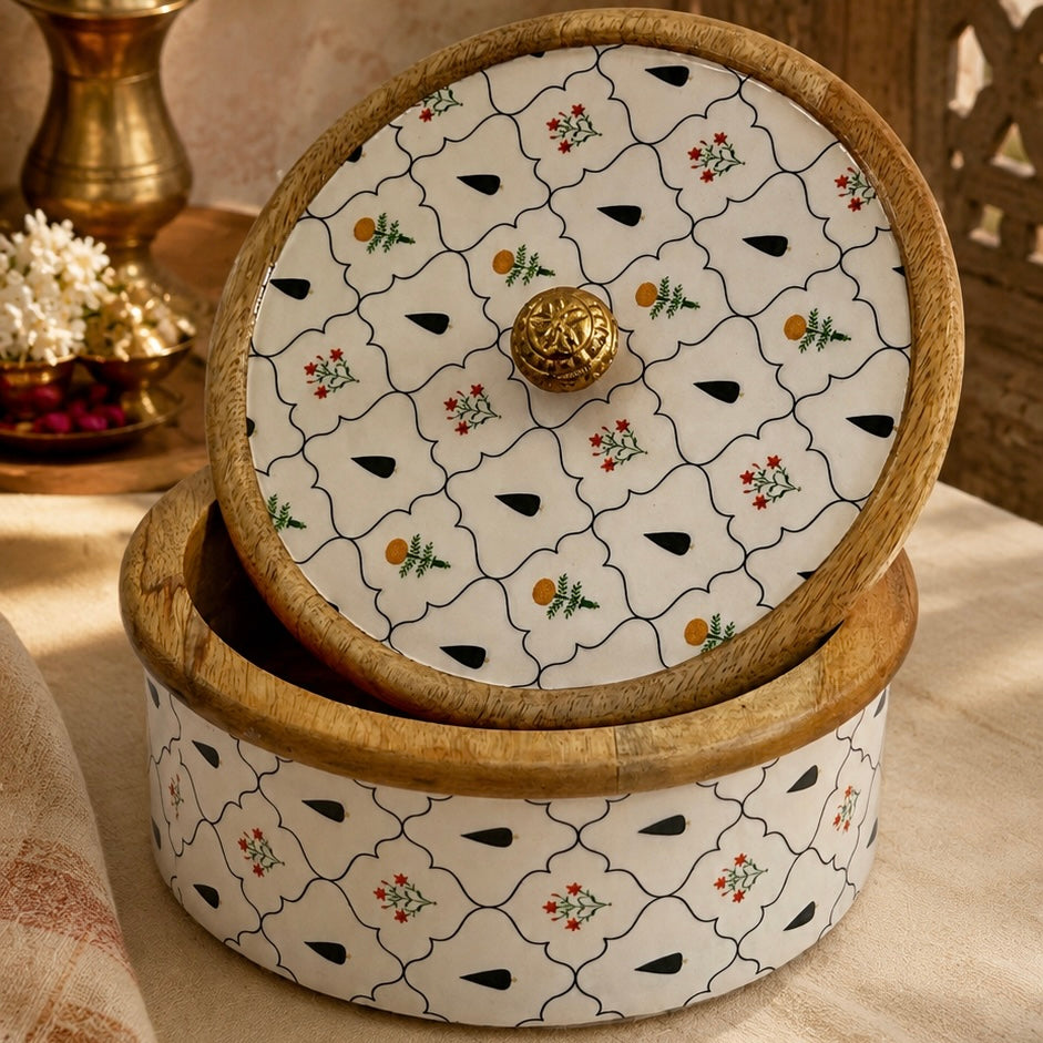 Large Handmade Wooden and Enamel Roti Box