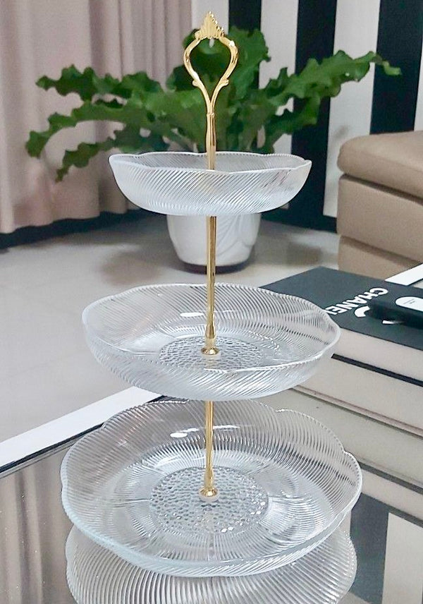 Irina Glass 3 tier Cake or Cupcake Stand or Fruit Platter OliveHomeAccents