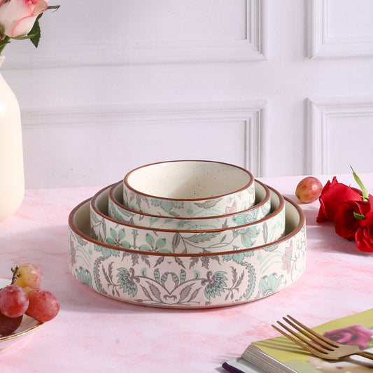 Muted Pastel Phool Bagh Flat Bowls