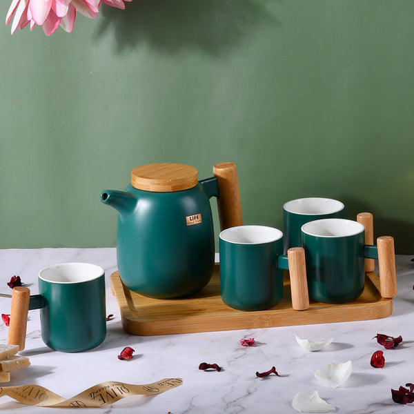 Luxury Teaset with Tray and Wooden Handles