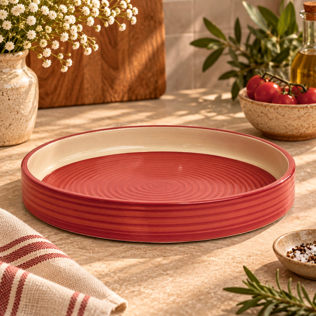 Red Spiral Deep Sided Platter or Tray
