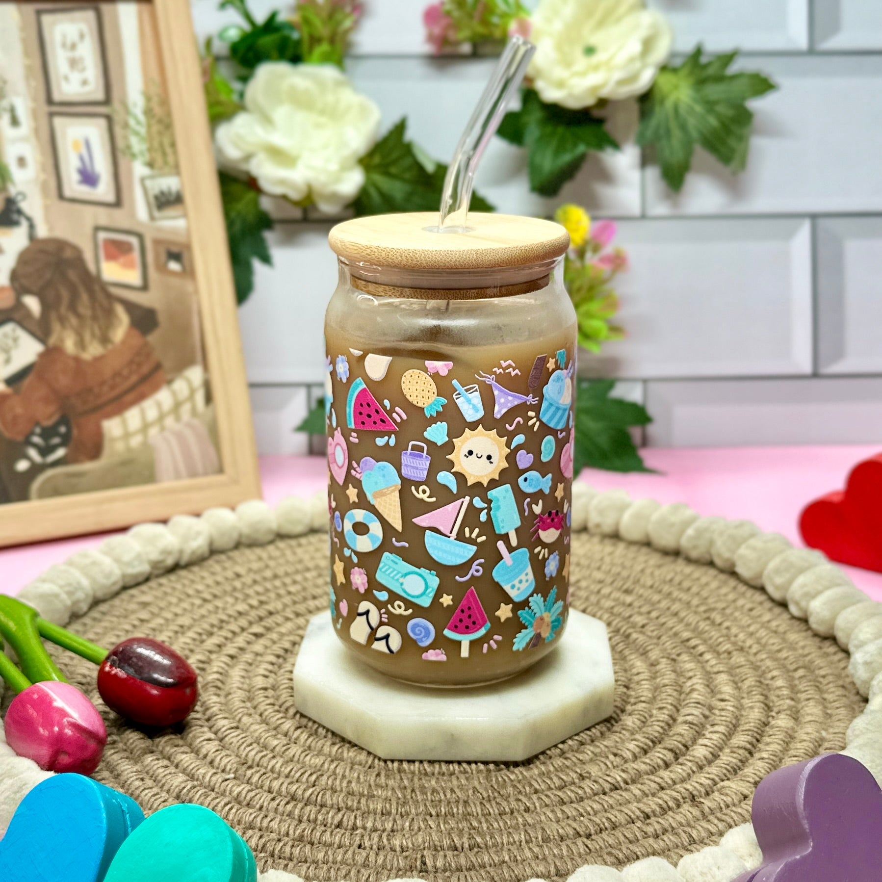 Beach Bum Ophelia Glass Sipper - with UV DTF sticker – OliveHomeAccents