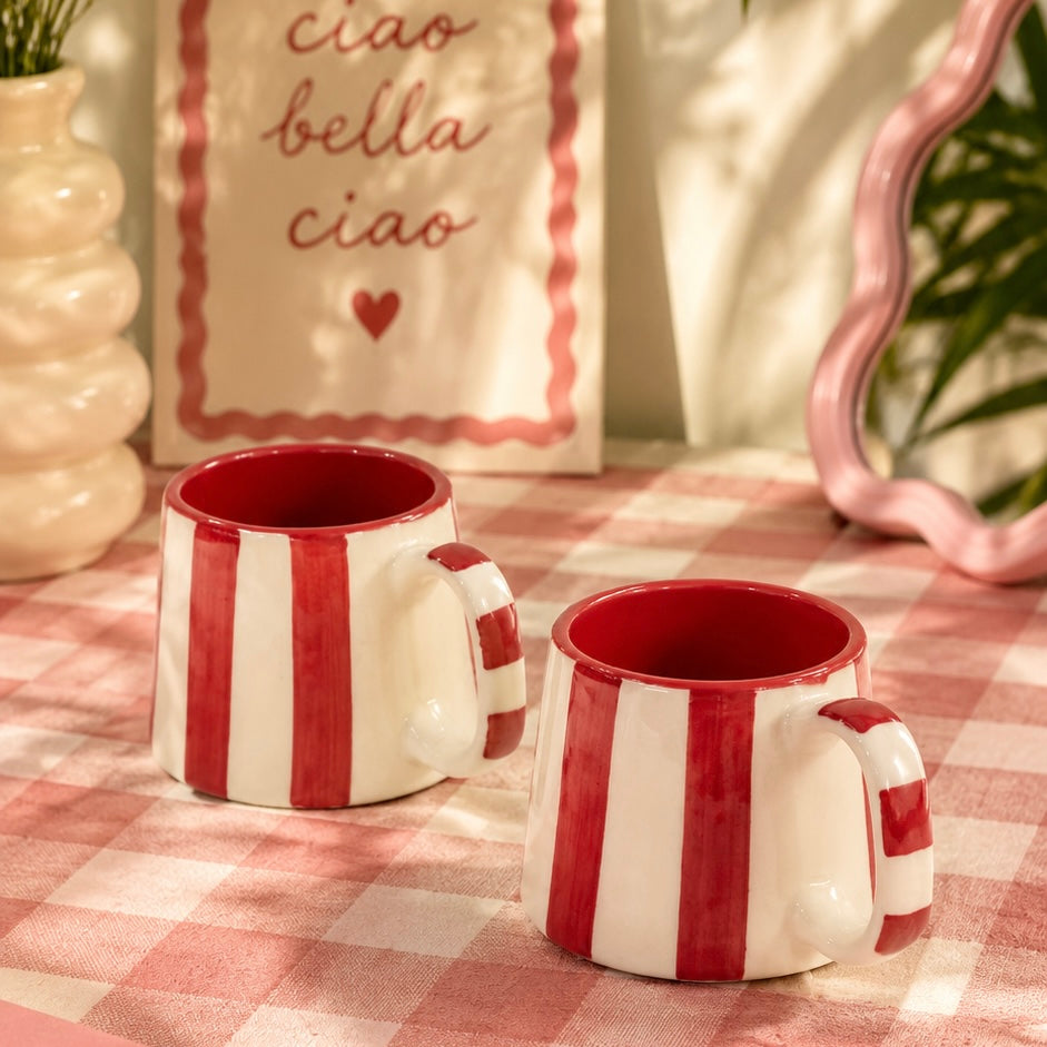 The Zen Stripe Mug Red - Set of 2