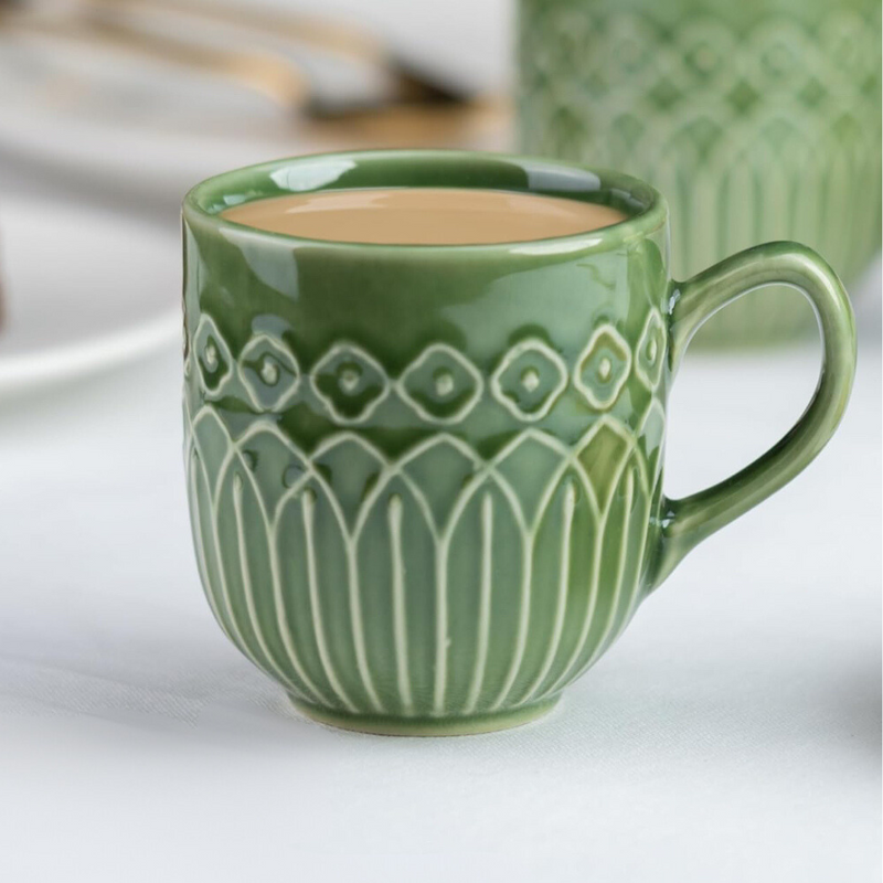 Pine Haven Green Embossed Mug - Set of 2