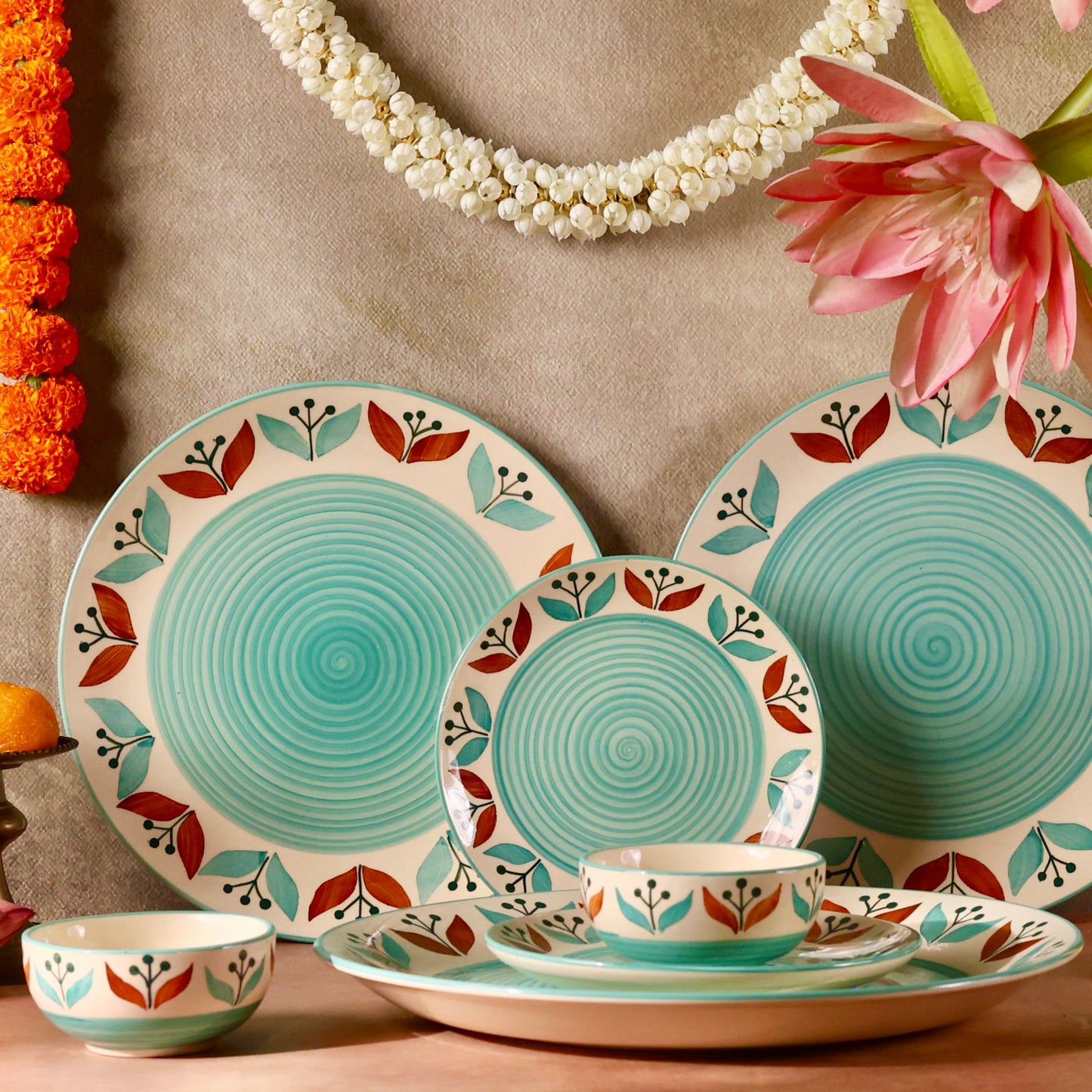 Mughal Garden Handpainted Dinner Set for 2 - 7 pieces