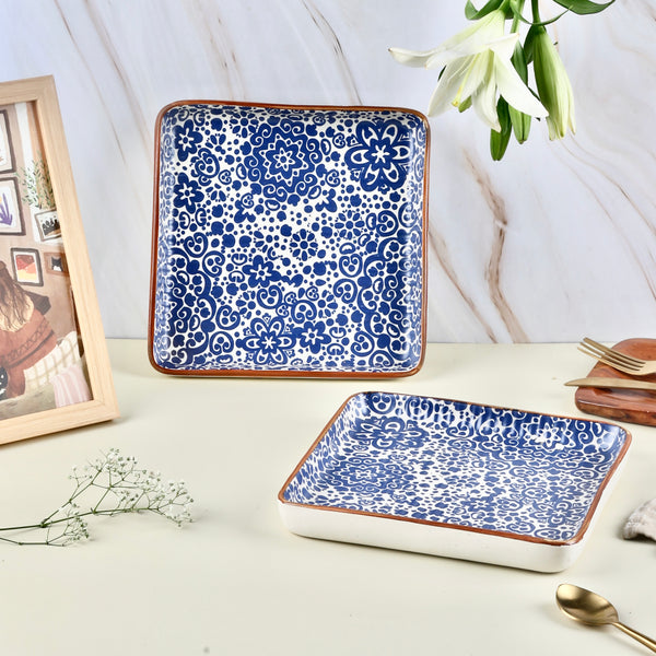 Blue Phool Bagh Square Plates