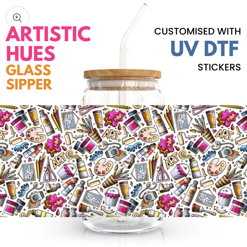 Artistic Hues Ophelia Glass Sipper - with UV DTF sticker