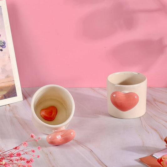 Pink Heartfelt Sips Love Handle Mugs - Set of 2