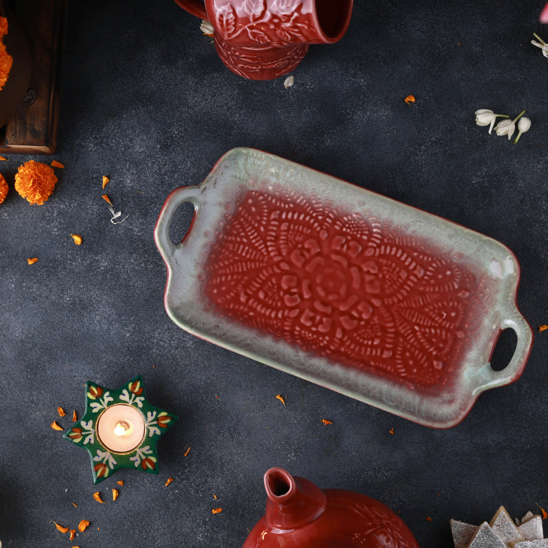 Red Embossed Exclusive Platter – OliveHomeAccents