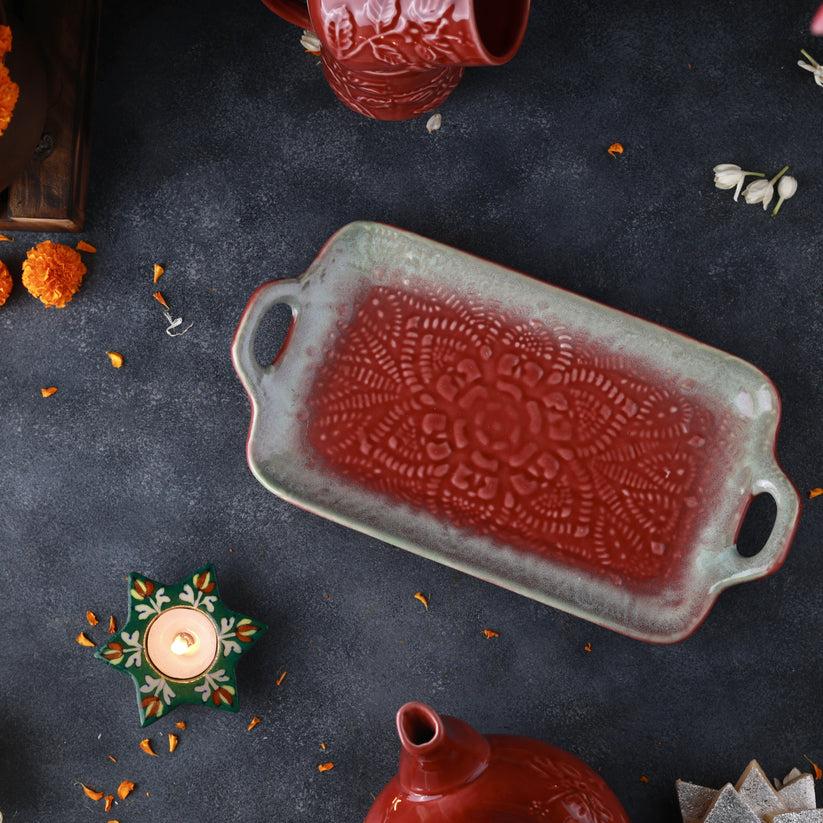 Red Embossed Exclusive Platter – OliveHomeAccents