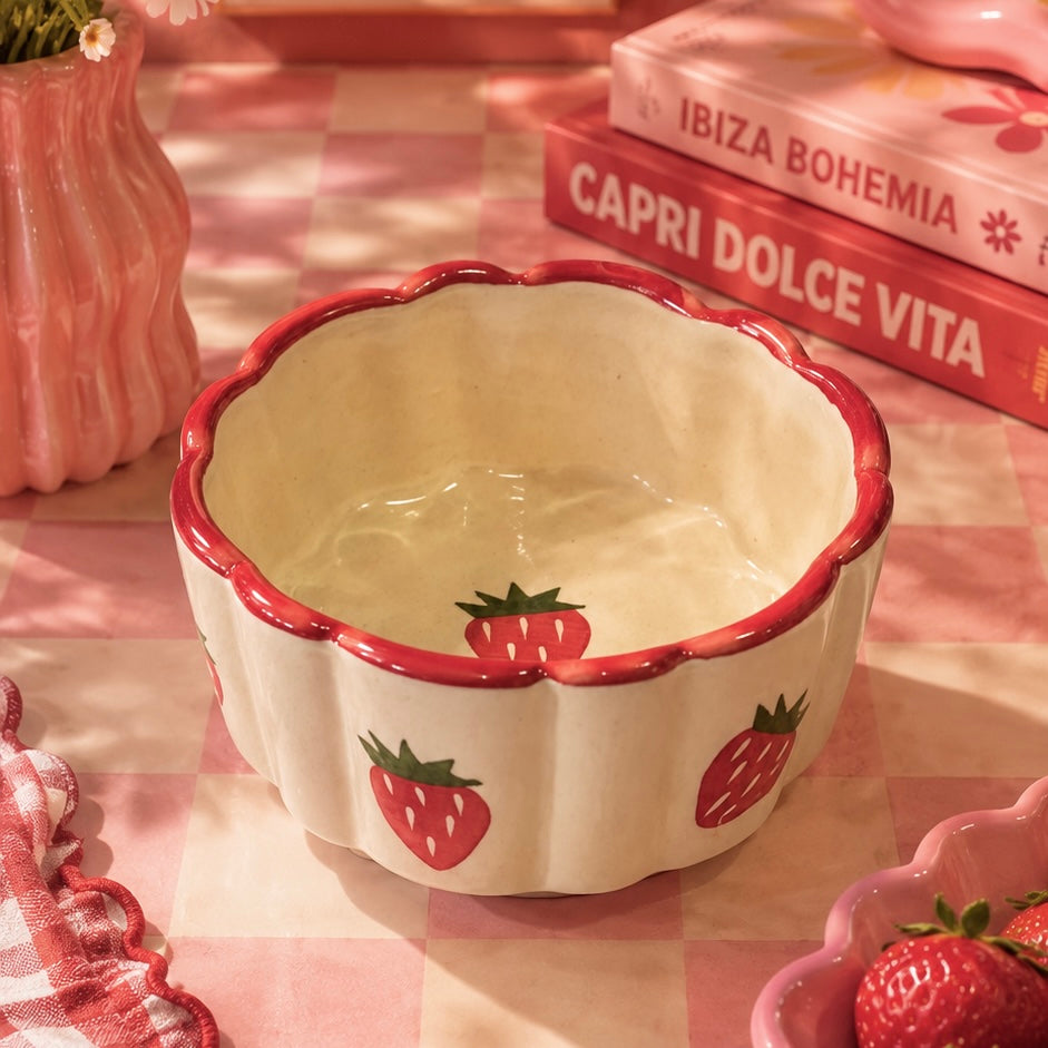 Handmade Scalloped Strawberry Bowl