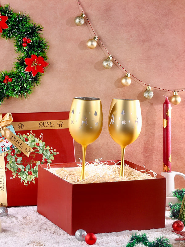 Golden Holiday Wine Glasses Hamper