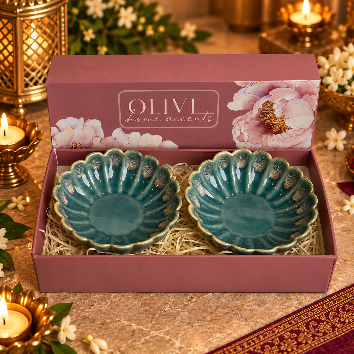 Luminous Celebrations Hamper - Set of 2 floral t light holders