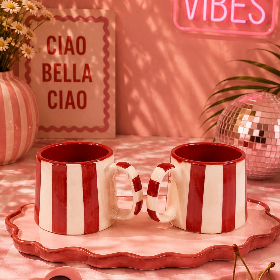 The Zen Stripe Mug Red - Set of 2