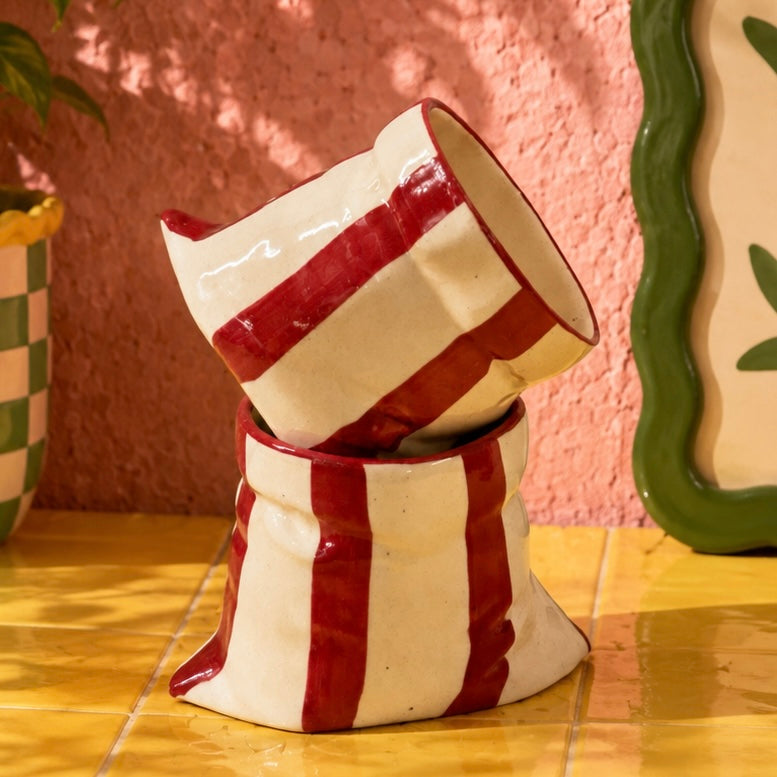 Handmade Bold Stripes Slouchy Handleless Mugs Small