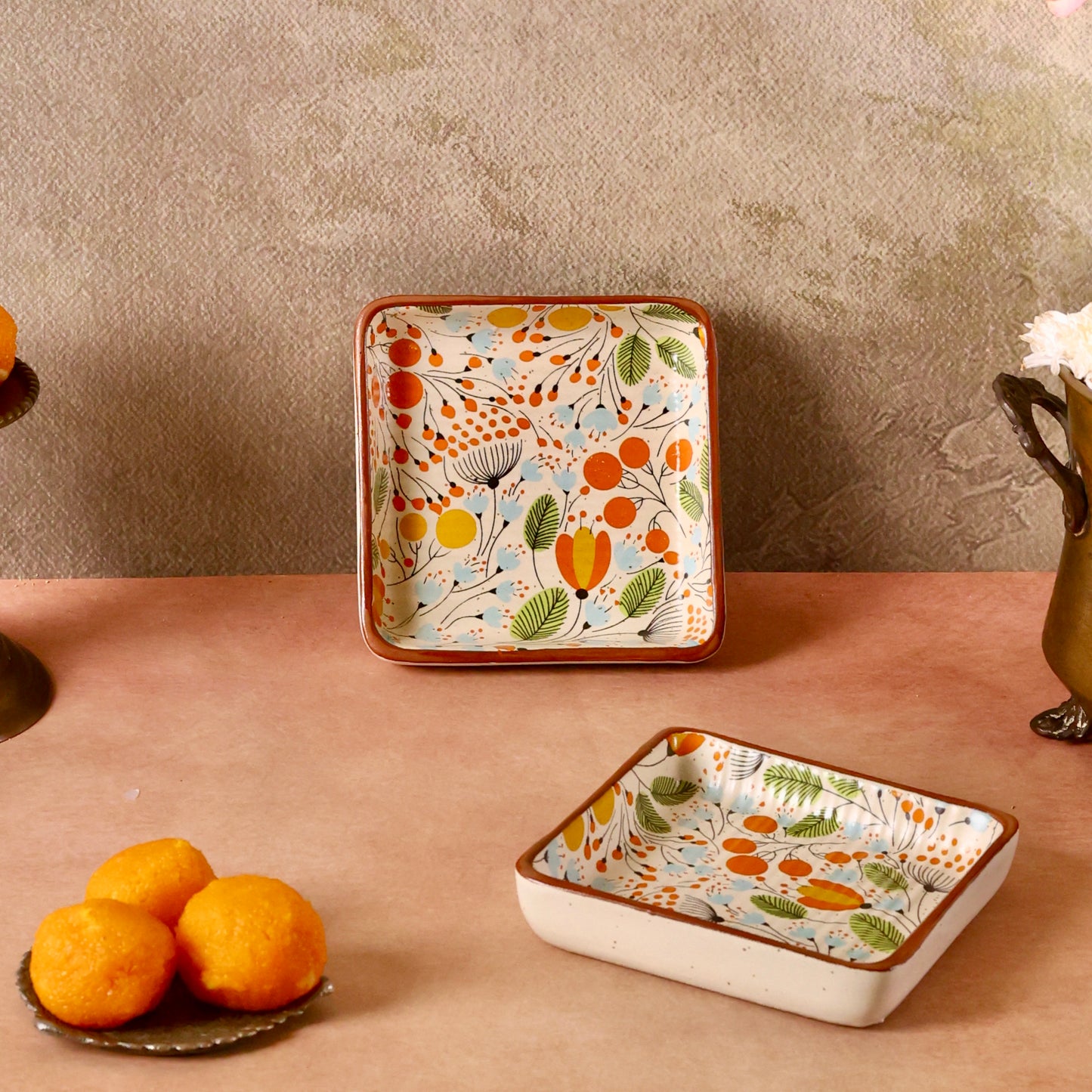 Citrus Floral Square Dessert Plate - Pack of one