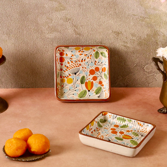 Citrus Floral Square Dessert Plate - Pack of one